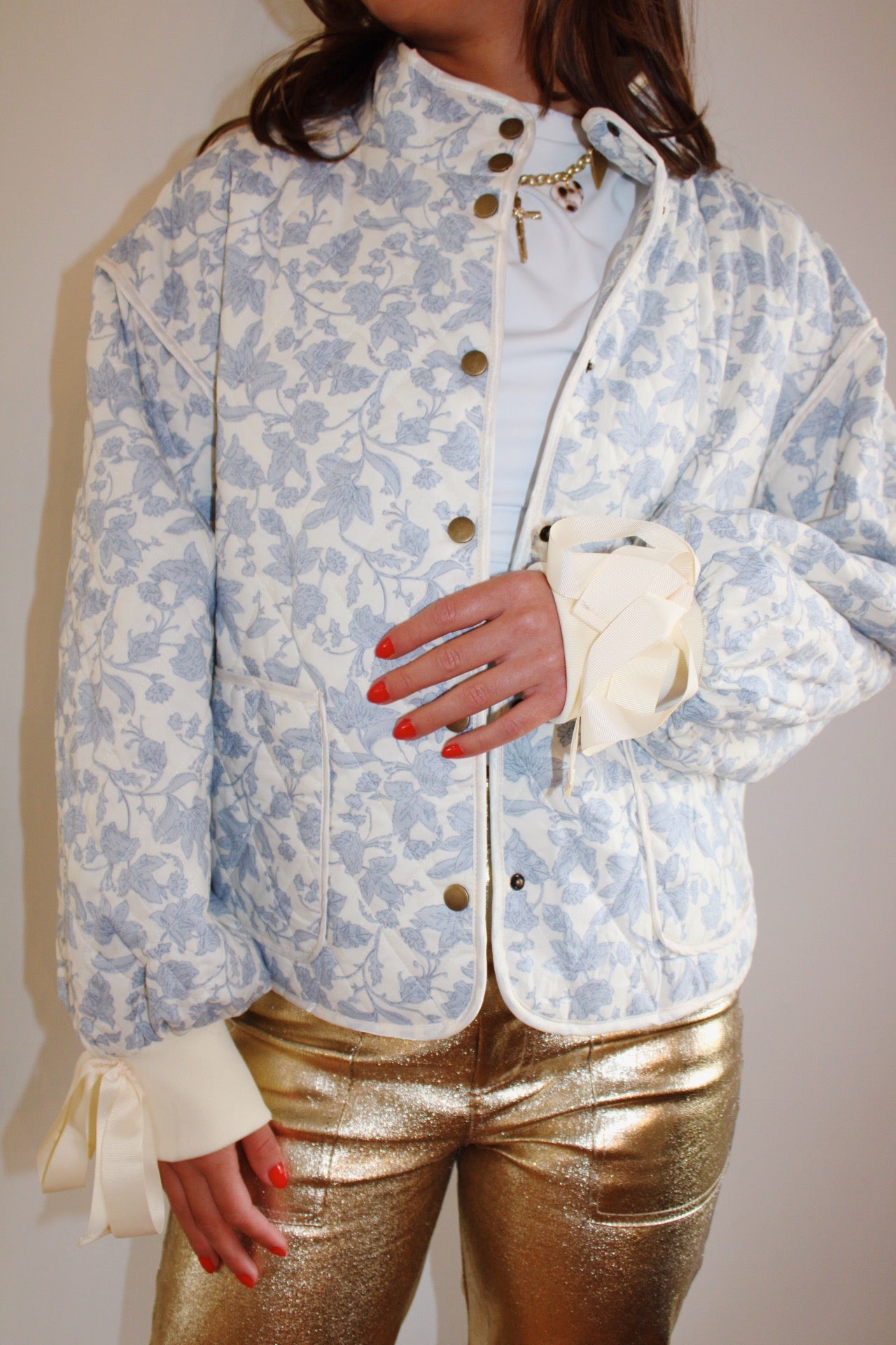 Aspen Quilted Jacket — Ivory/Blue