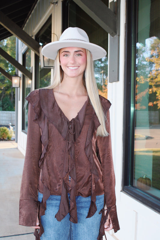 Mocha Ruffle Top — Brown