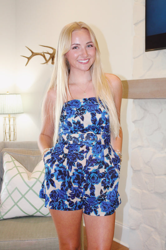 Dorothea Romper — Beige/Blue