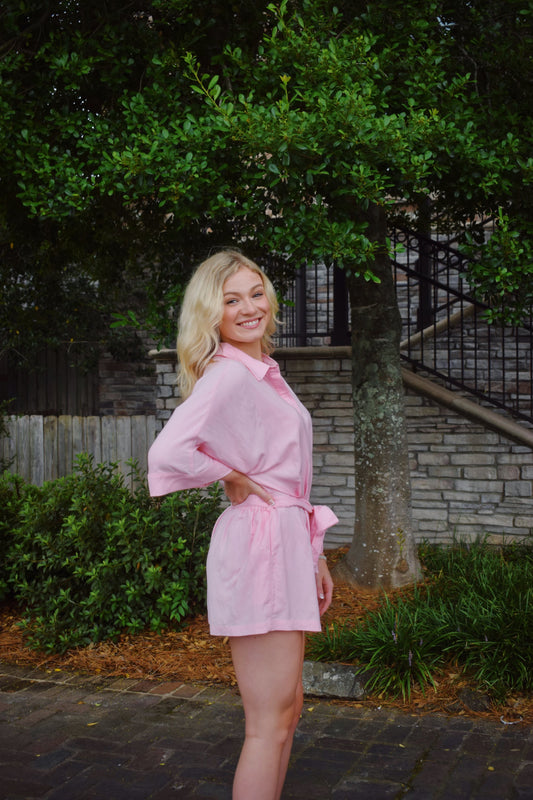 Boyfriend Romper — Light Pink